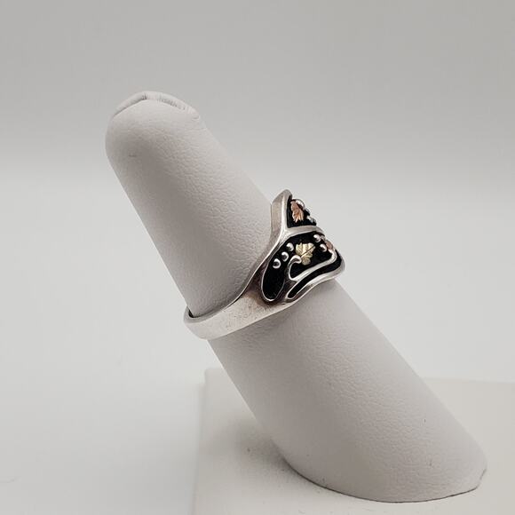 Black Hills Gold Sterling Silver 12K Grape Leaves Floral Band Ring Size 6.5 - Picture 2 of 12